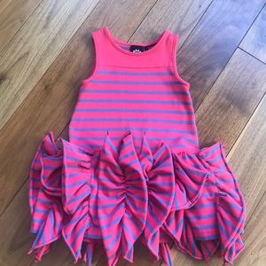 Pink Dress with Blue Stripes Ruffled Comfy Cozy Size 12M